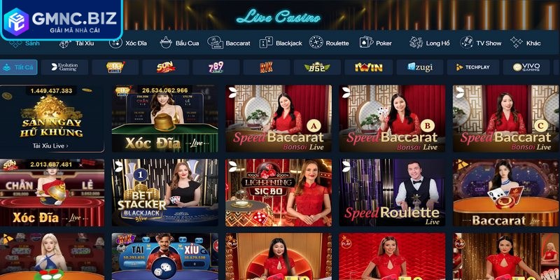 Live Casino mang đến trải nghiệm chân thực với các bàn chơi được phát trực tiếp